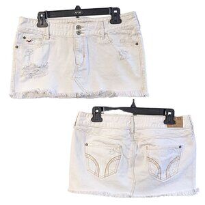 Vintage Y2K HOLLISTER Distressed Low Rise Raw Hem Cream Denim Mini Skirt Size 9